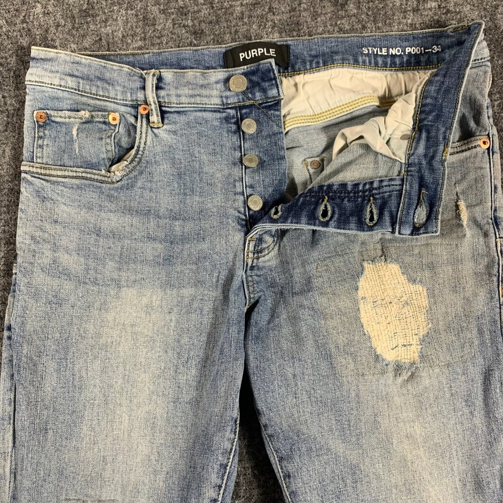 Purple Brand Jeans Mens 34X32 Blue Distressed P001 Slim Fit Denim Button Fly